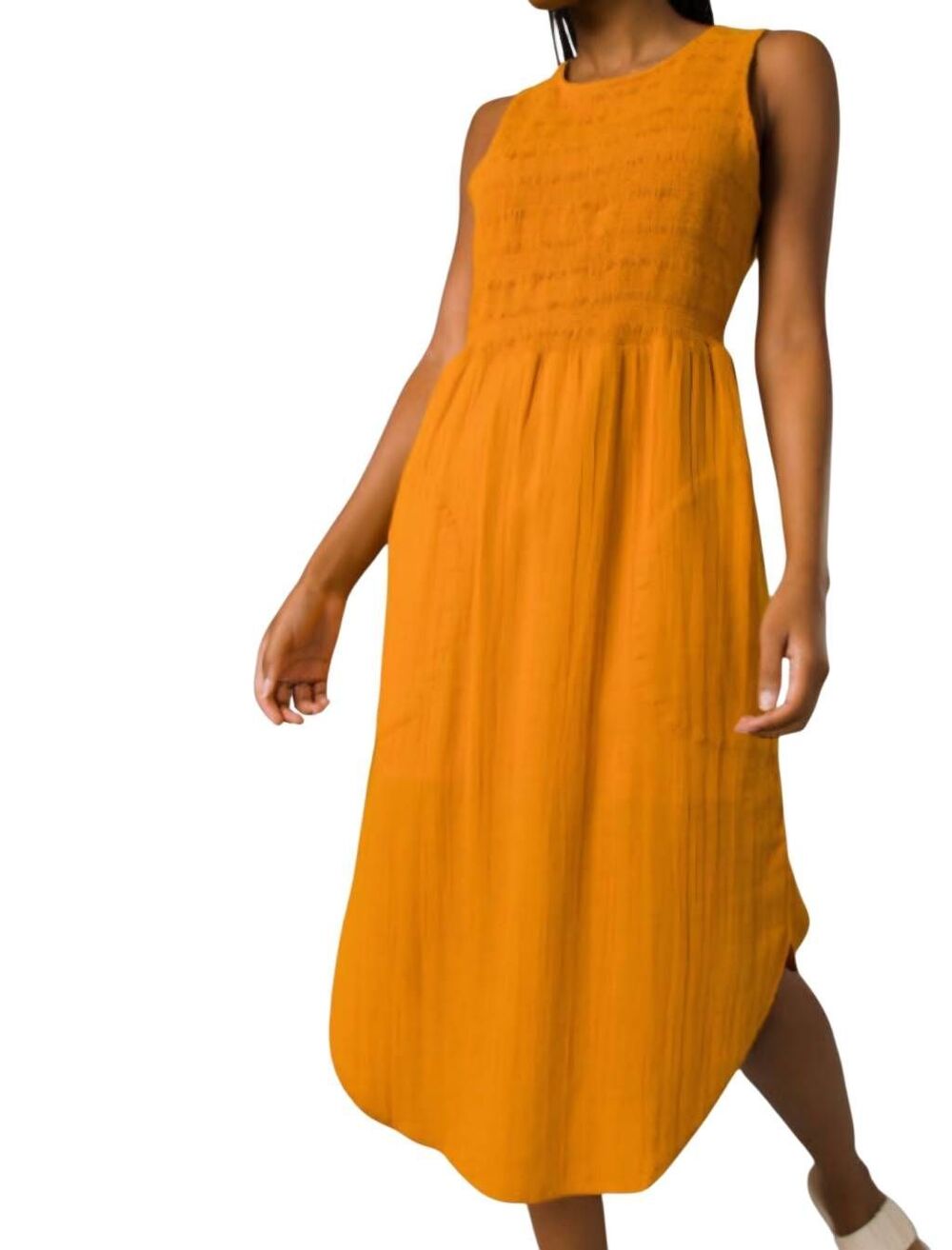 Prana Dress Women's Small Mustard Copper Sunkissed Midi Organic Cotton Beachy